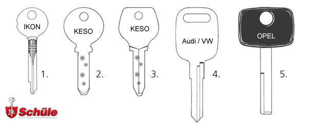 Kreuzbartschlüssel / Bohrmuldenschlüssel / Autoschlüssel